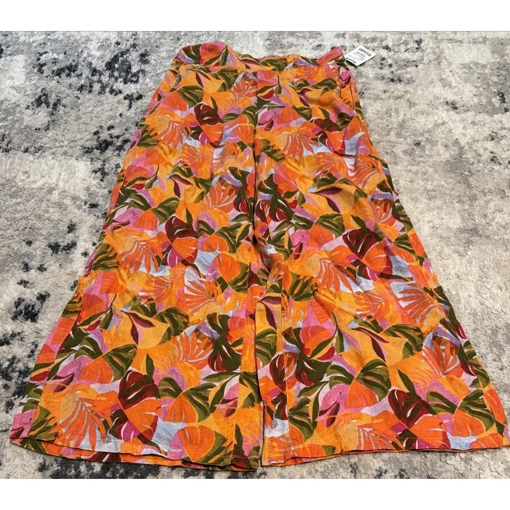 C&C Cali Womens Tropical Wide Leg Capri Linen Pants Sz Medium Orange Pull On